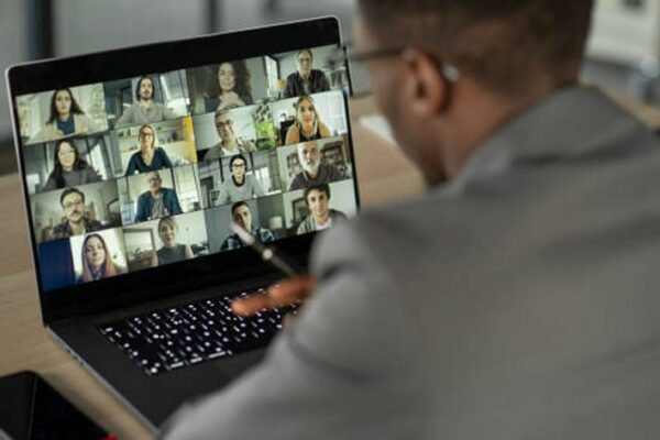 video conference on laptop