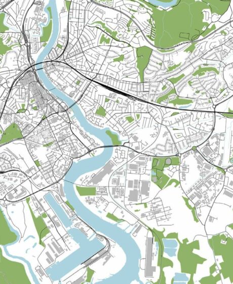 Illustrated birdseye view of Oxford