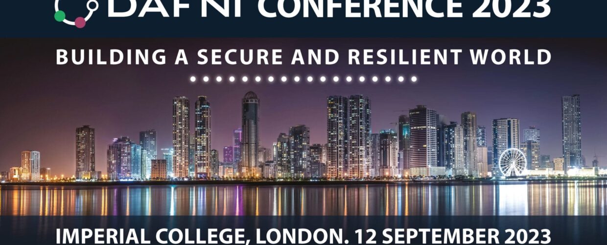 DAFNI 2023 conference advertising tile showing London city skyline lit up