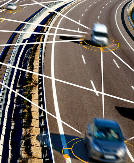 Motorway showing connected cars