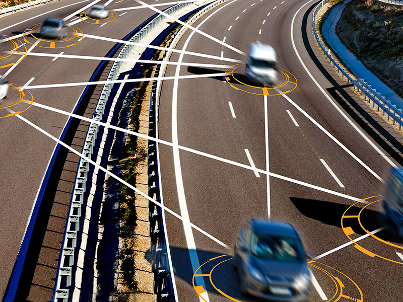 Motorway showing connected cars
