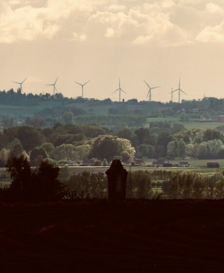 UK landscape with wind turbines in the background