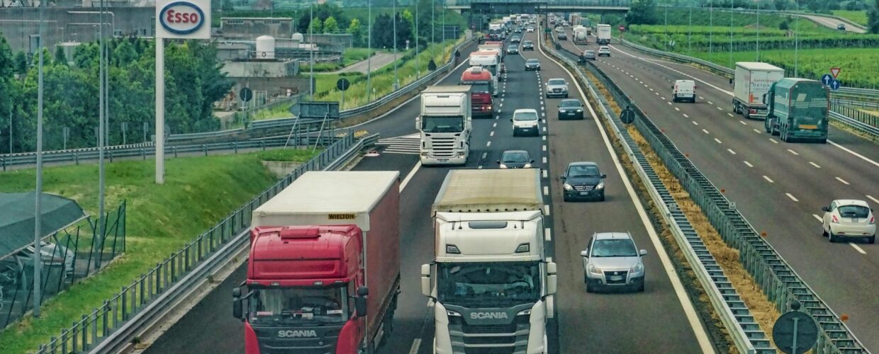 Lorries and cars on UK motorway
