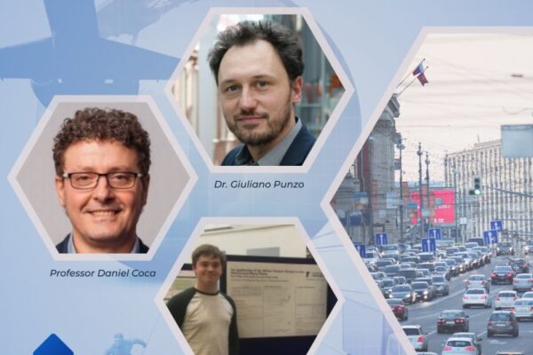 Dr Giuliano Punzo, Professor Daniel Coca and Toby Willis, cars in traffic.