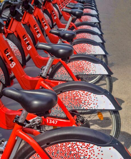 Electric bikes in a row